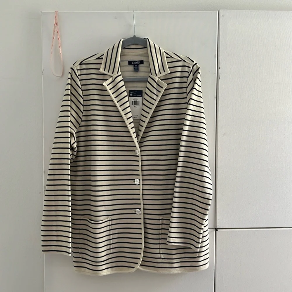 1. Chaps Woman’s Sweater Blazer with 3 functional Metal buttons and lapel. - Picture 3 of 16